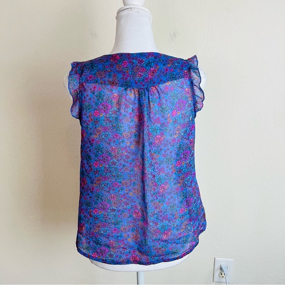 Mossimo Supply Co Lavender Purple Ditsy Floral Chiffon Ruffle Tie Front Tank Top - Picture 5 of 7